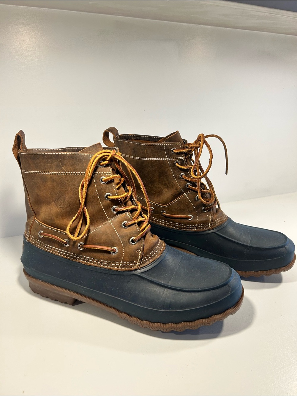 Sperry Waterproof Duck Boots Men’s 12 Brown Leather Rubber Lace Up STS13459